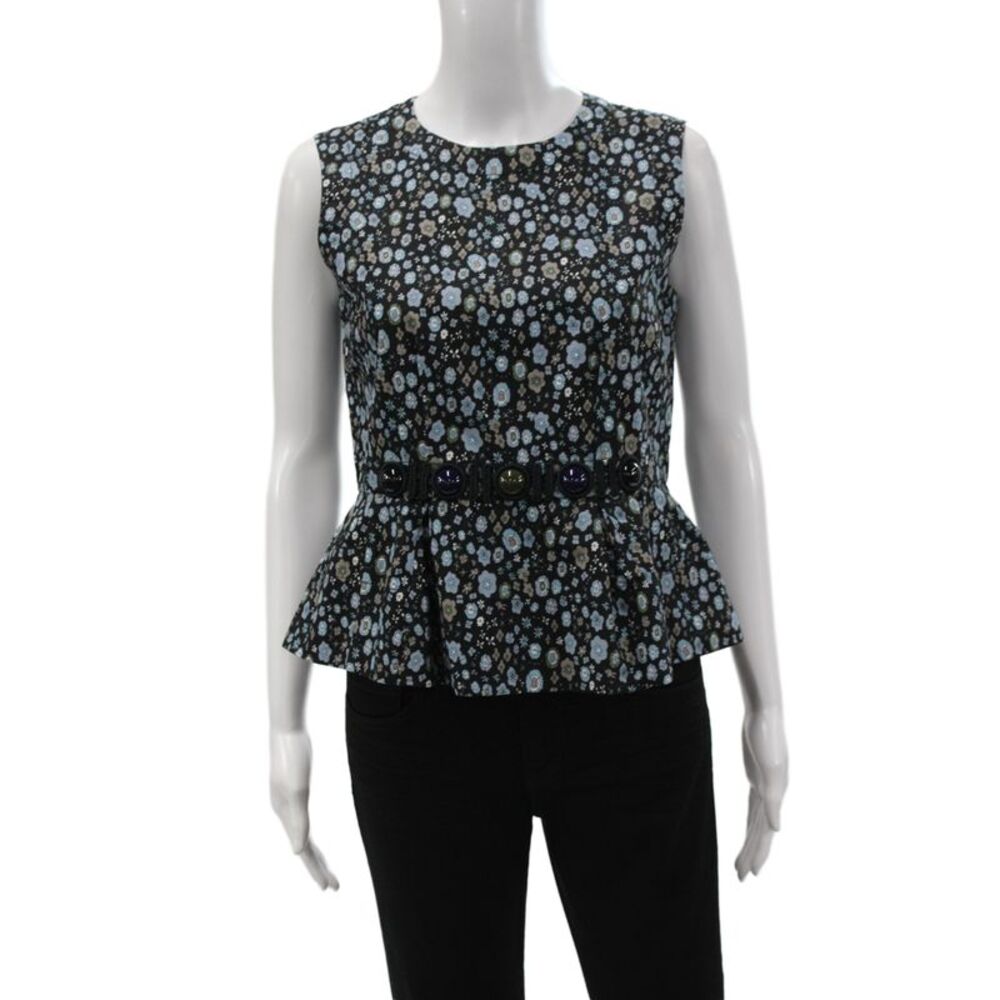 Marc Jacobs Women Peplum Blouse Sleeveless Black Floral Size 0